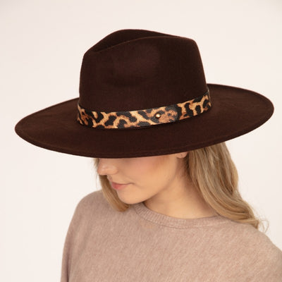 MH0047 Felt Fedora Leopard Band Hat