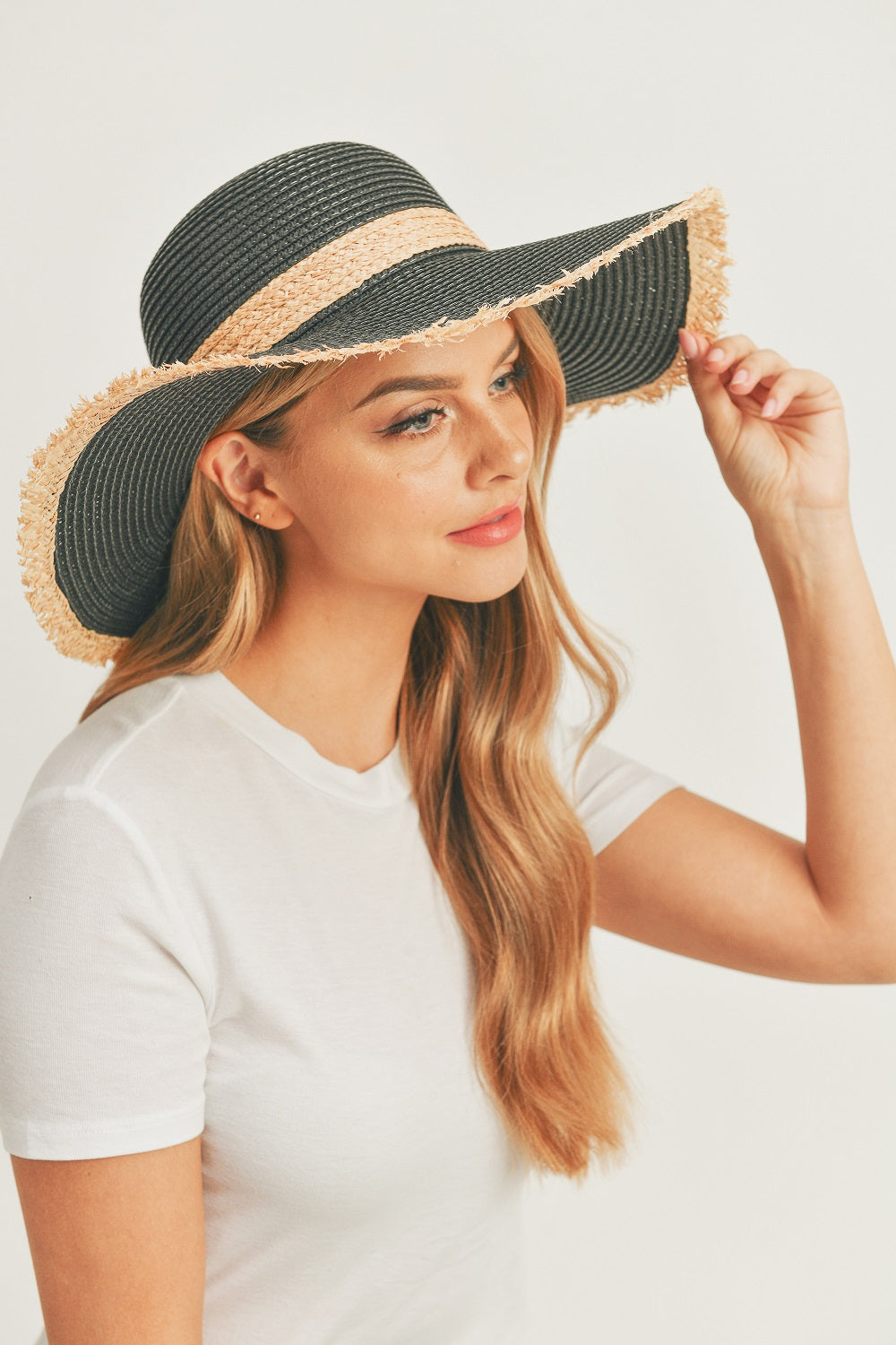 MH0094 Frayed Edge Straw Floppy Hat