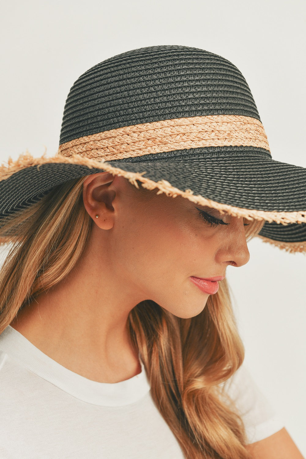 MH0094 Frayed Edge Straw Floppy Hat