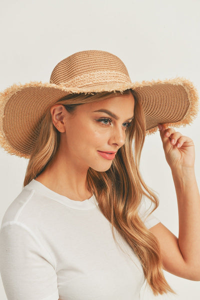 MH0094 Frayed Edge Straw Floppy Hat