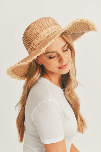 MH0094 Frayed Edge Straw Floppy Hat