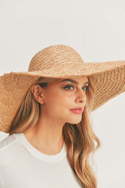 MH0095 Floppy Straw Sun Hat with Frayed Edges