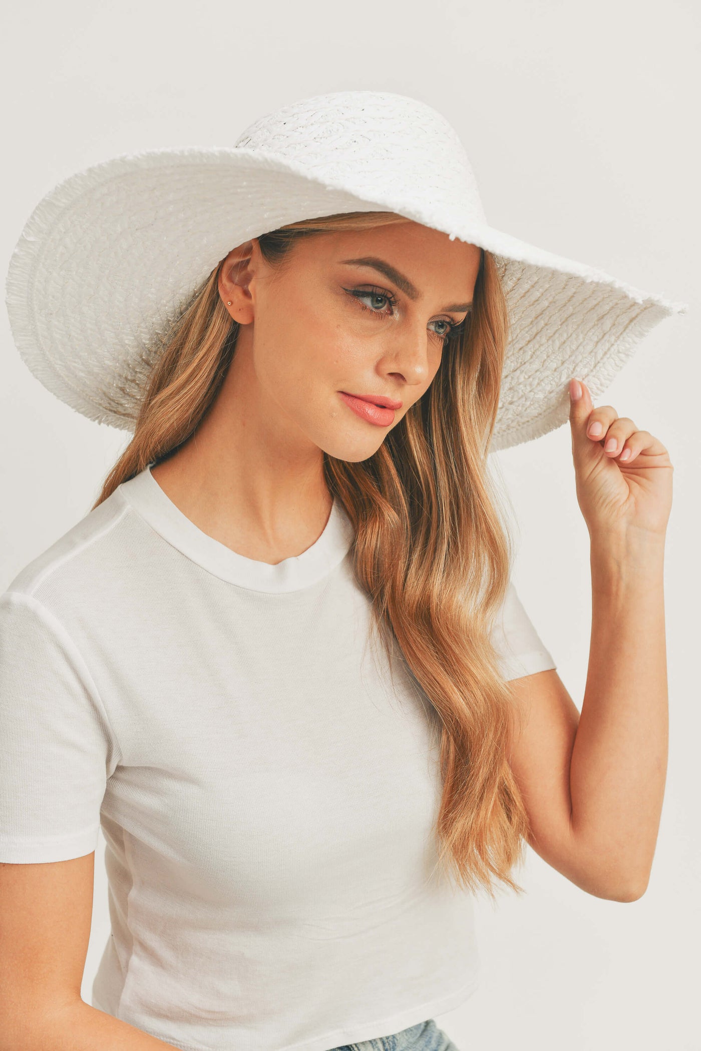 MH0095 Floppy Straw Sun Hat with Frayed Edges