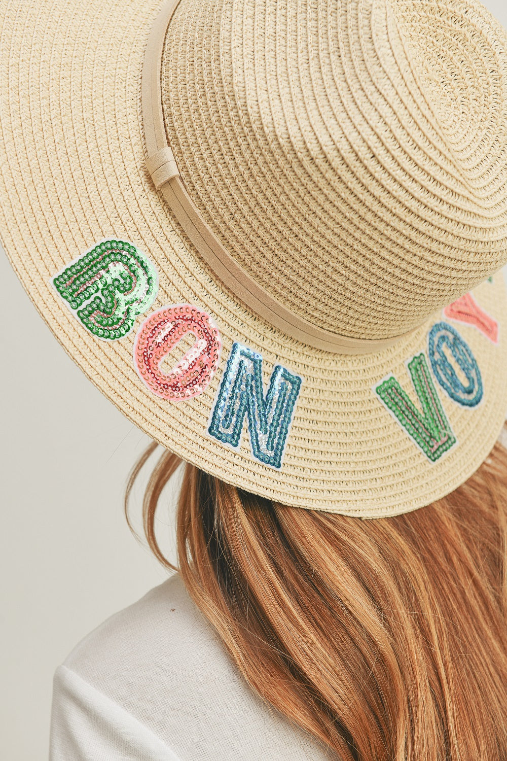 MH0118 Sequin Letter "Bon Voyage" Panama Hat