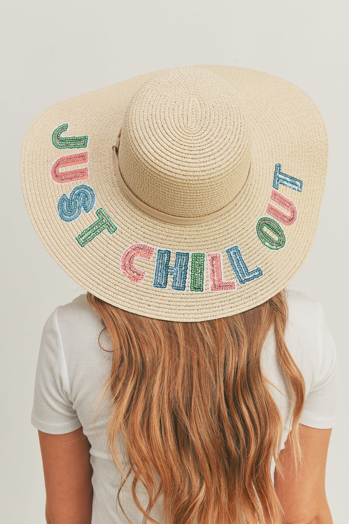 MH0122 Sequin Letter "Just Chill Out" Floppy Hat