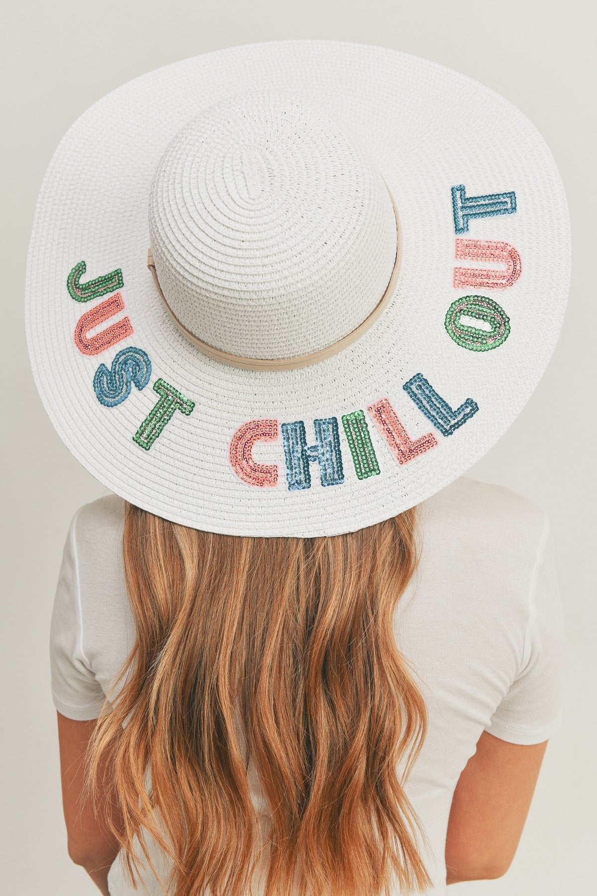 MH0122 Sequin Letter "Just Chill Out" Floppy Hat