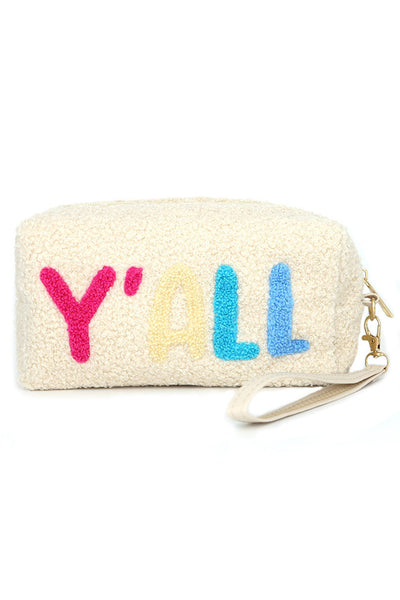 MP0168 COZY TEDDY FUR "Y'ALL" WRISTLET POUCH