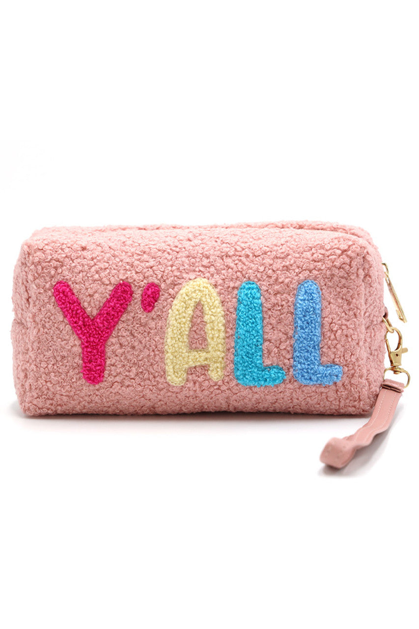 MP0168 COZY TEDDY FUR "Y'ALL" WRISTLET POUCH