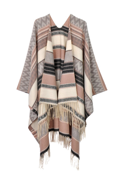 MS0312 Camila Aztec Print Fringe Ruana