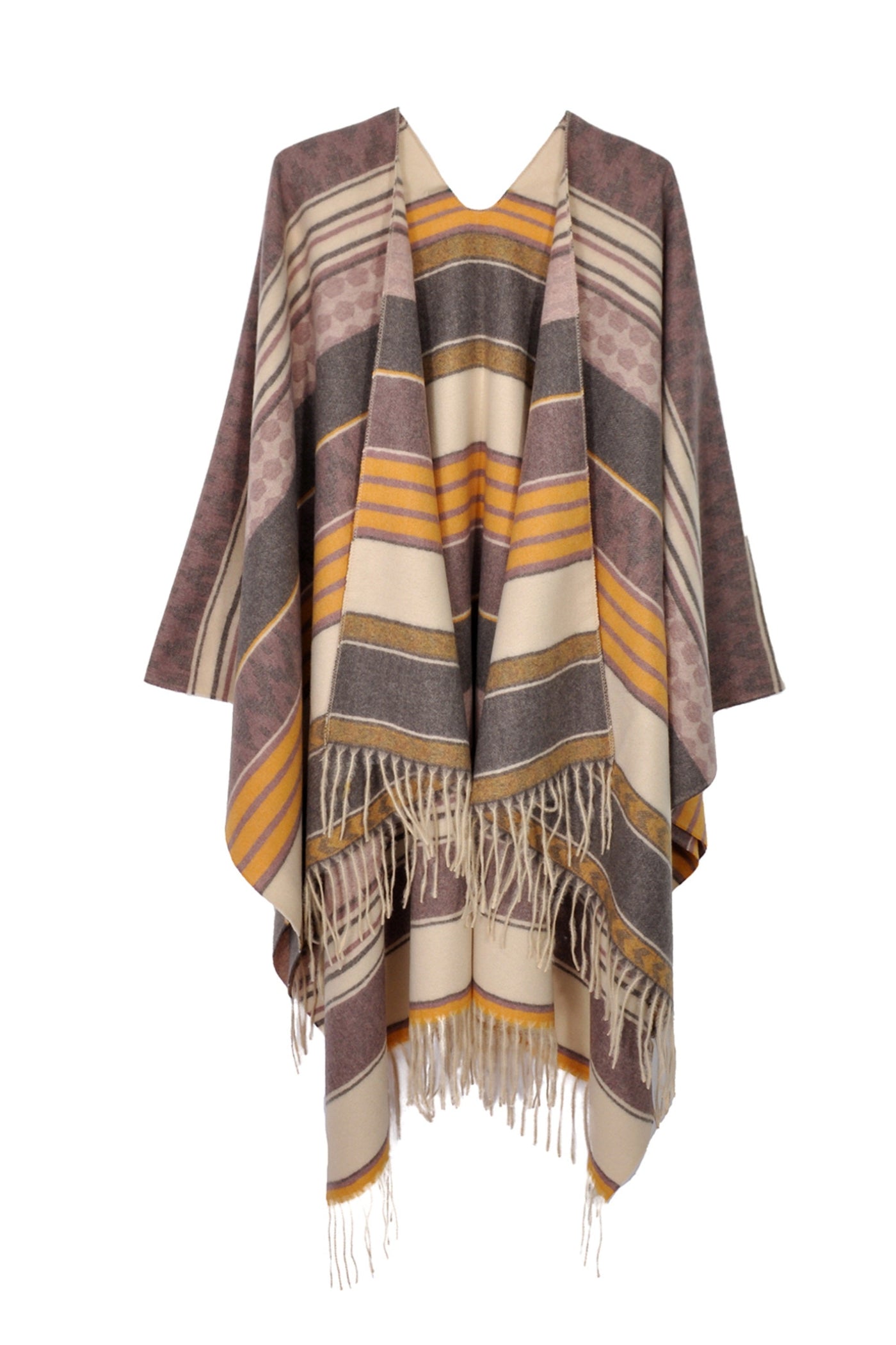 MS0312 Camila Aztec Print Fringe Ruana