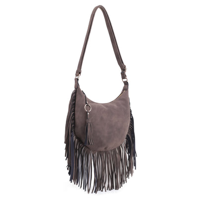 SJ20309 Soft Leather Fringe Hobo/Crossbody Bag With Tassel