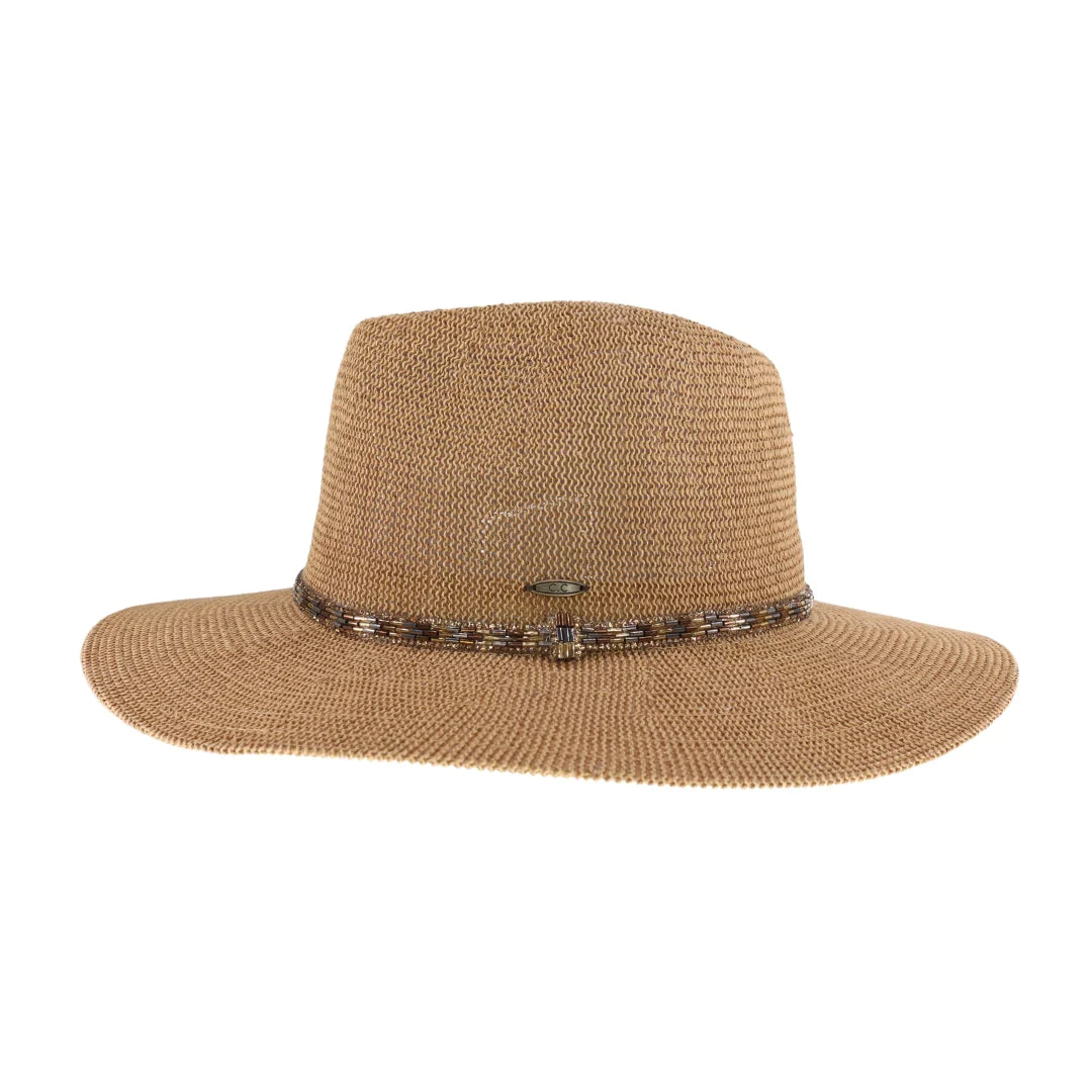 KP017 C.C Brand Bris Rhinestone Bugle Bead Panama Hat