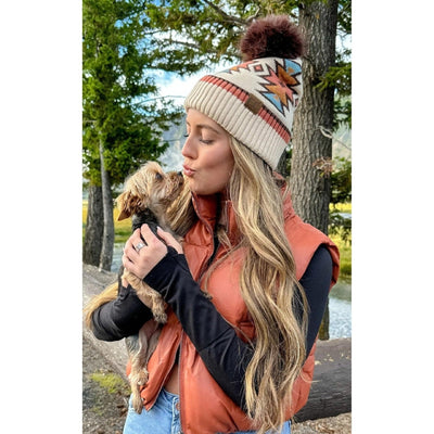 HTE0030 Penelope Southwest Pattern Pom Beanie