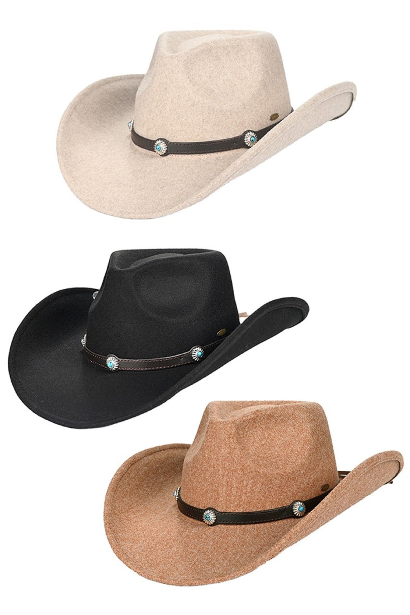 VCE0061 Felicia Felt Cowboy Hat With Aztec Bead Trim