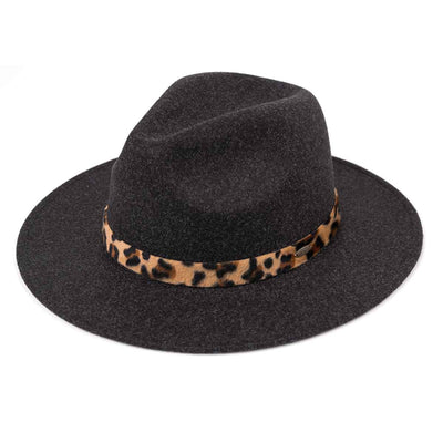 WF2 Teresa Wool Panama Hat With Leopard Trim