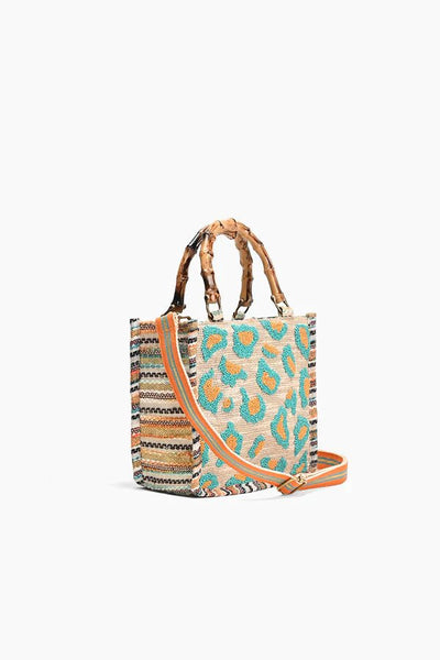 AB23-727 Wild Leopard Bamboo Handle Tote - Honeytote
