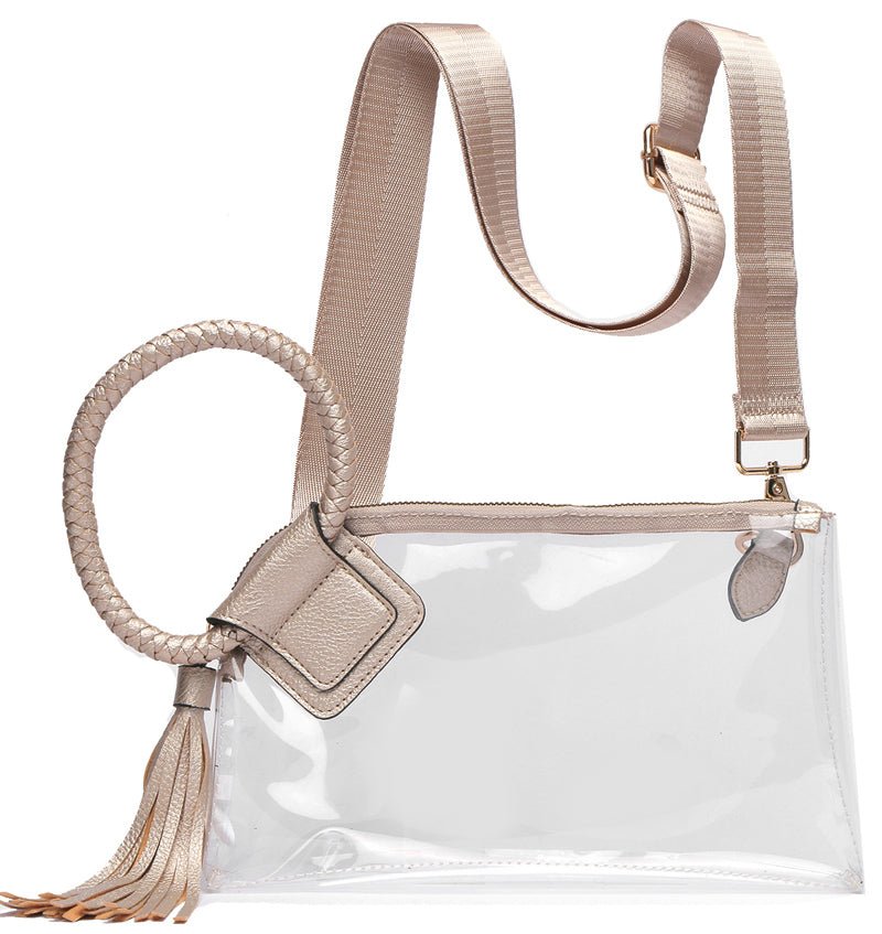 AD205T See Through Clear Cuff Handle Tassel Wrislet Clutch - Honeytote