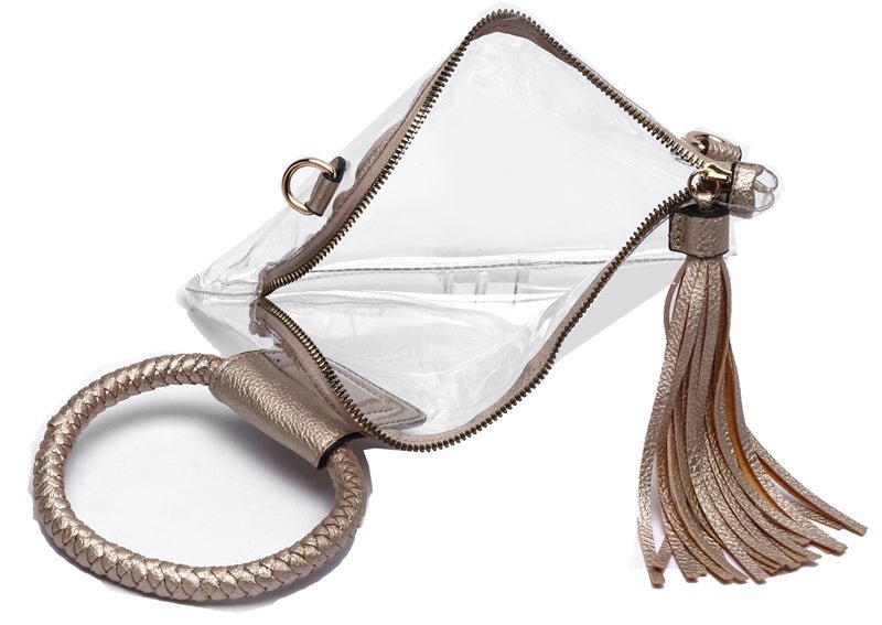 AD205T See Through Clear Cuff Handle Tassel Wrislet Clutch - Honeytote