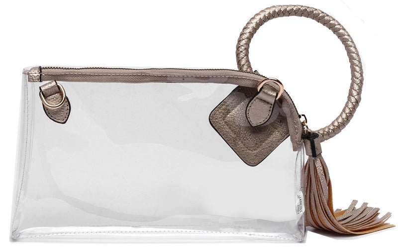 AD205T See Through Clear Cuff Handle Tassel Wrislet Clutch - Honeytote