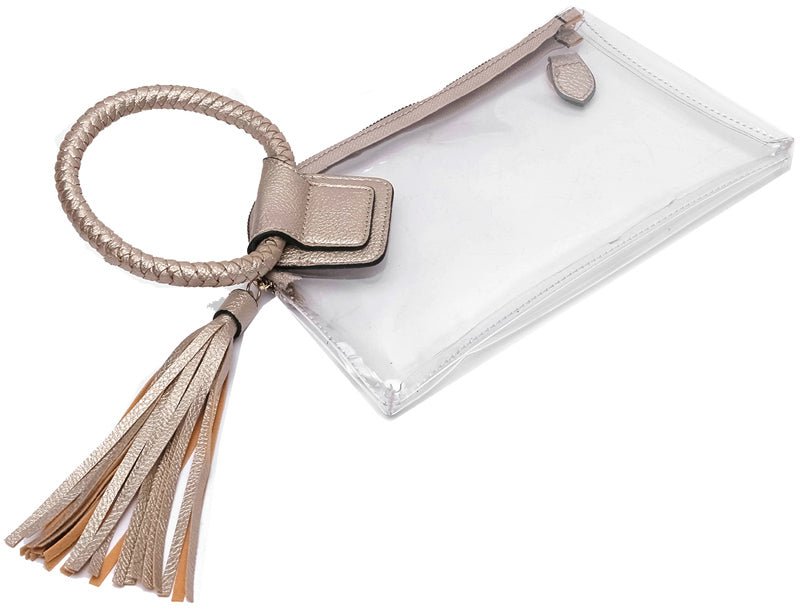 AD205T See Through Clear Cuff Handle Tassel Wrislet Clutch - Honeytote