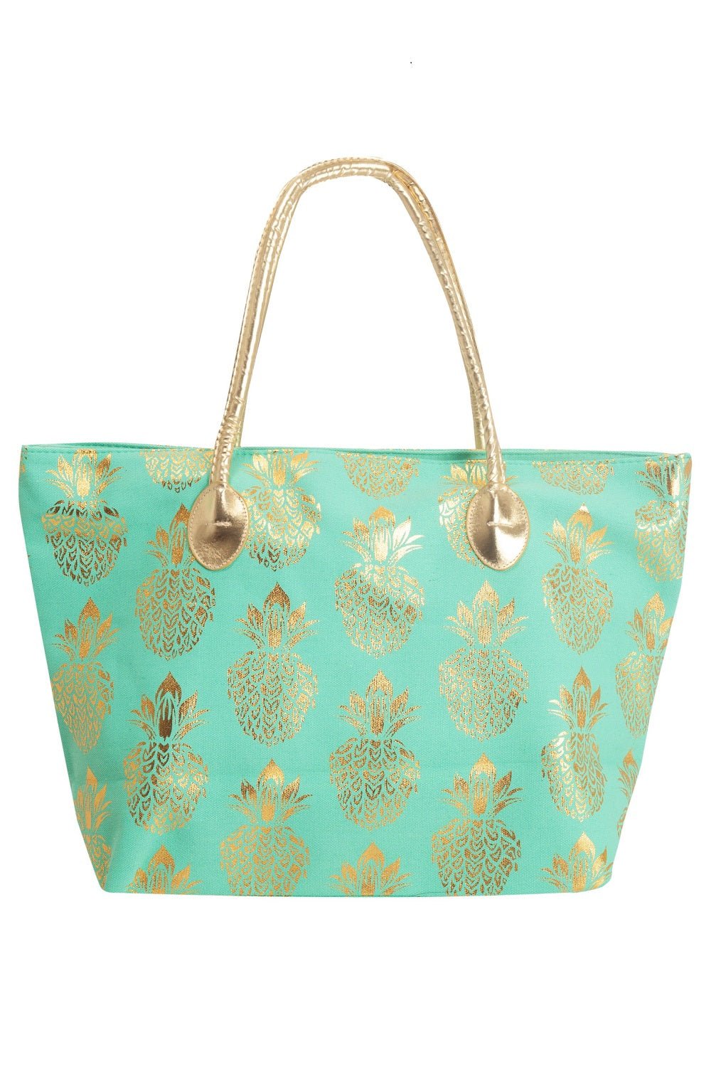 B766 Metal Gold Pineapple Large Beach Tote Bag - Honeytote