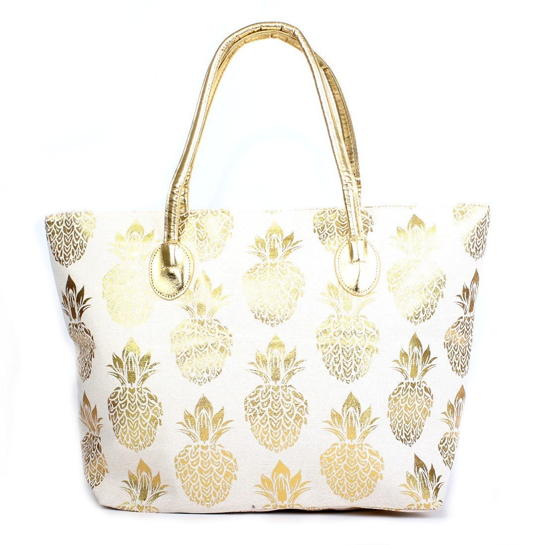 B766 Metal Gold Pineapple Large Beach Tote Bag - Honeytote