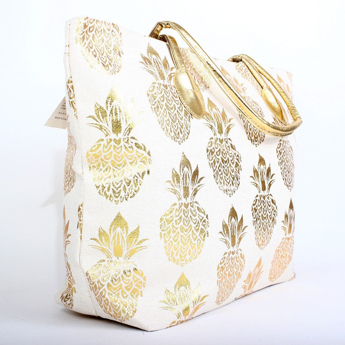 B766 Metal Gold Pineapple Large Beach Tote Bag - Honeytote