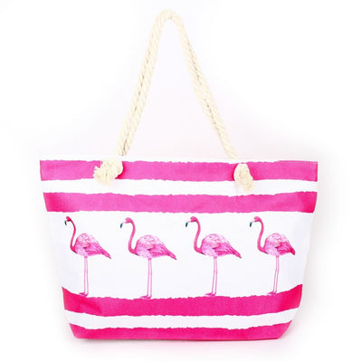 B809 Flamingos Printed Large Beach Tote Bag - Honeytote