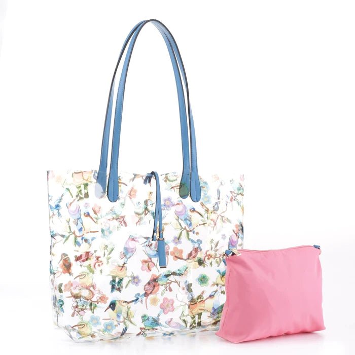 BJ5695S Spring Blue Bird Clear Plastic Tote Bag-in-a-Bag - Honeytote