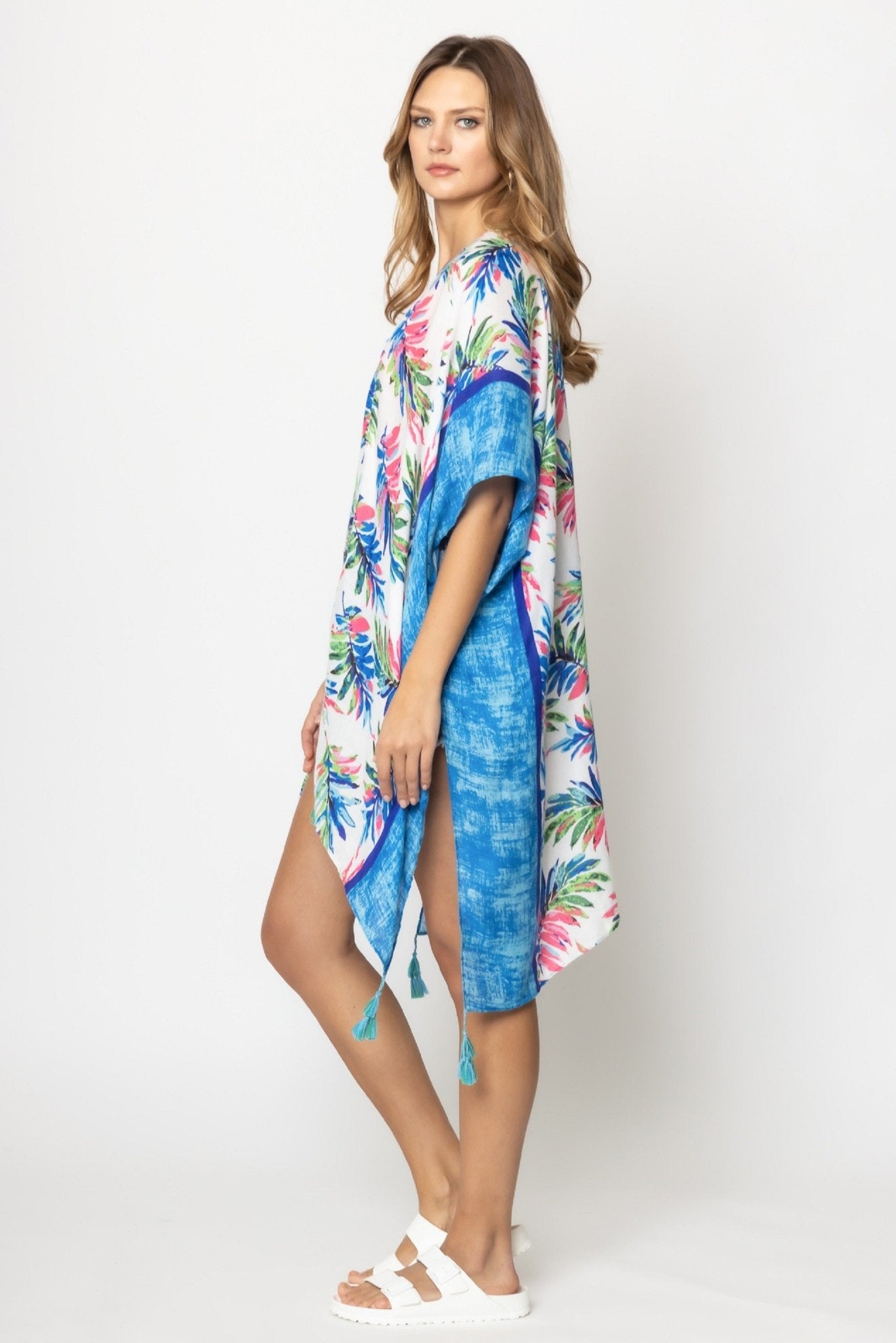 BLK310151 Laura Palm Leaf Print Kimono