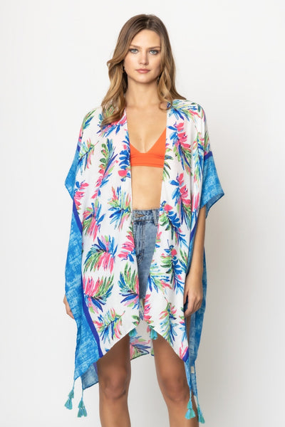 BLK310151 Laura Palm Leaf Print Kimono