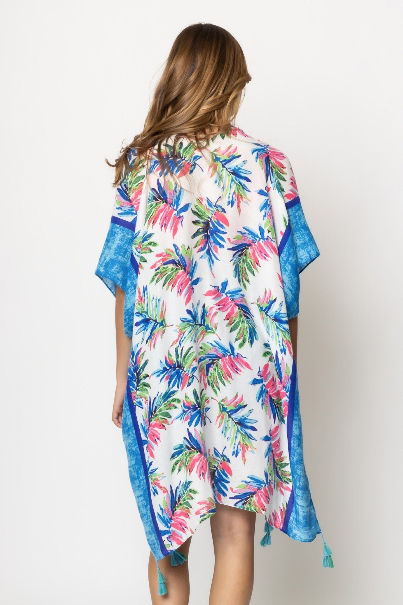 BLK310151 Laura Palm Leaf Print Kimono