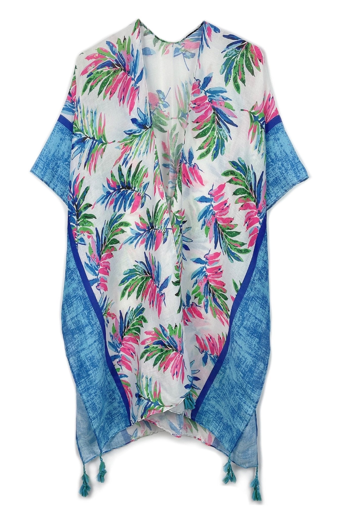 BLK310151 Laura Palm Leaf Print Kimono