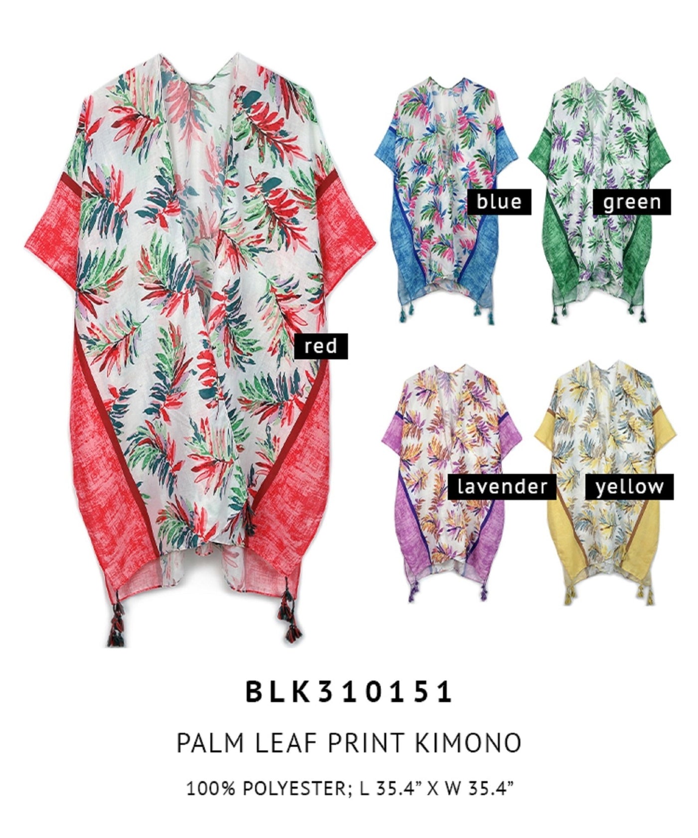 BLK310151 Laura Palm Leaf Print Kimono