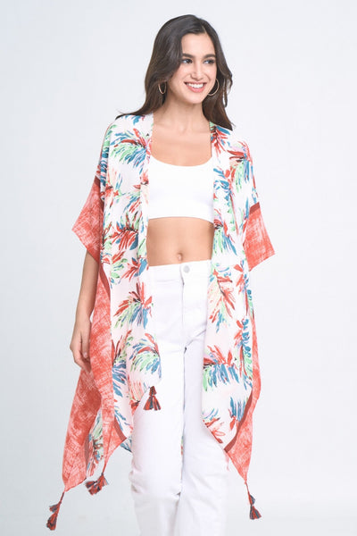 BLK310151 Laura Palm Leaf Print Kimono