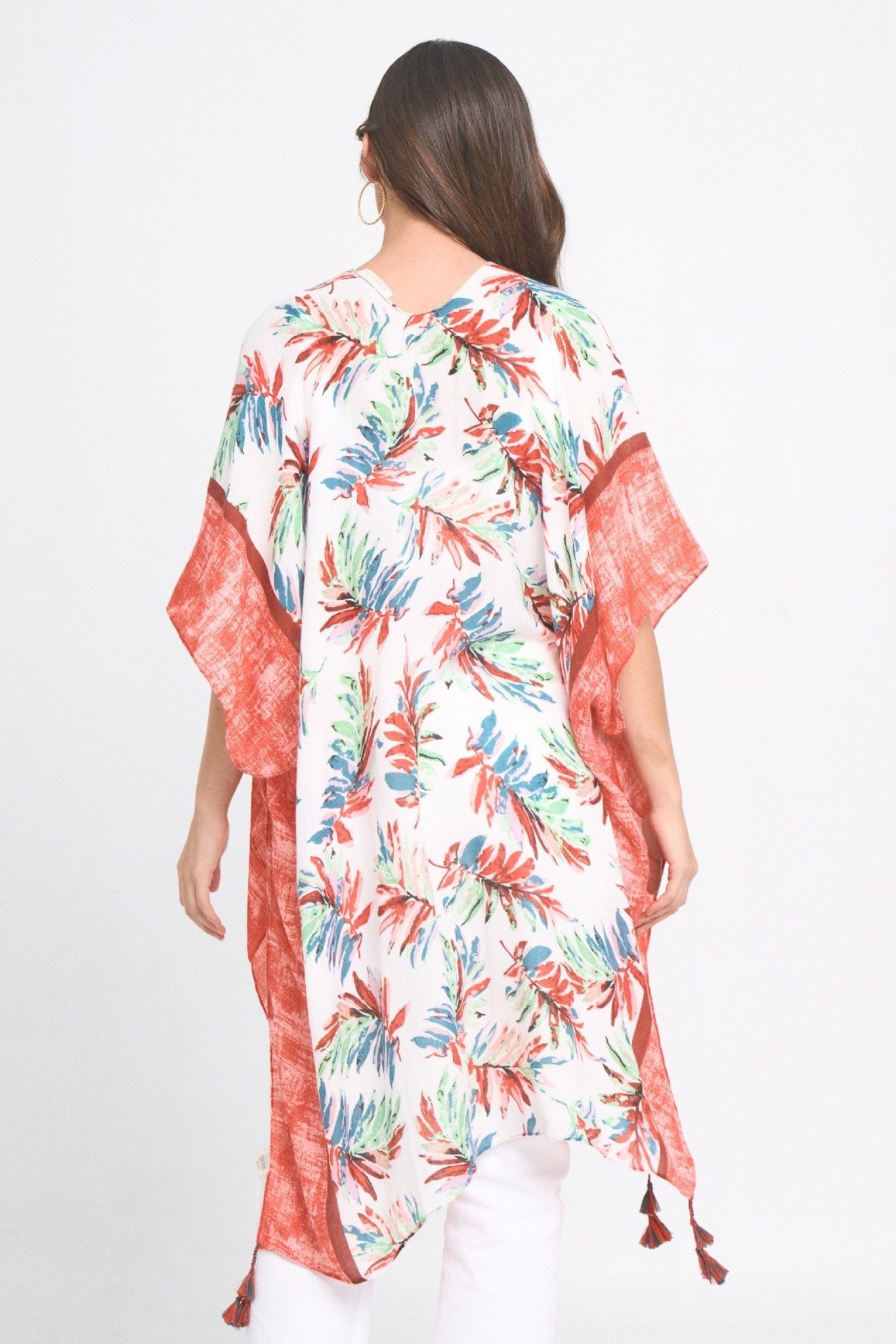 BLK310151 Laura Palm Leaf Print Kimono