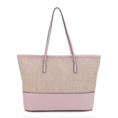 93130 Straw Shopper Tote With Vegan Leather Trim