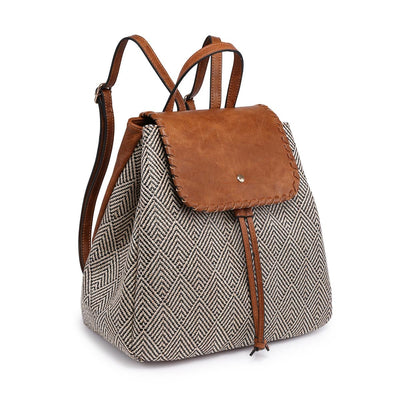 BP1919 2 Tone Straw-Textured Backpack w/ Whipstitch Design