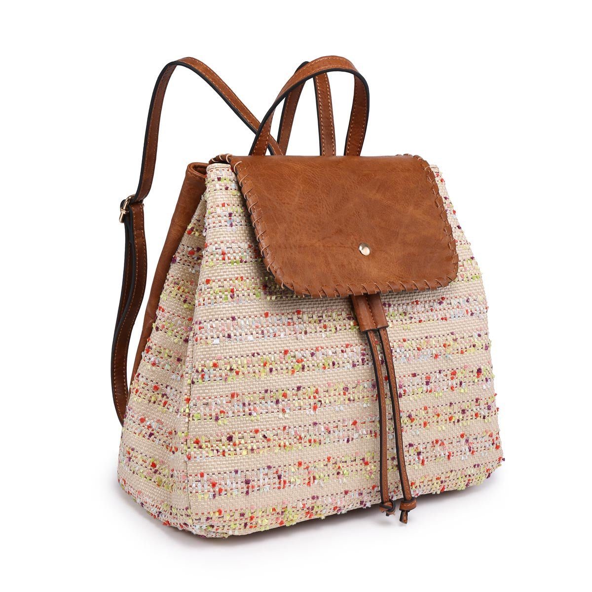 BP1919 2 Tone Straw-Textured Backpack w/ Whipstitch Design