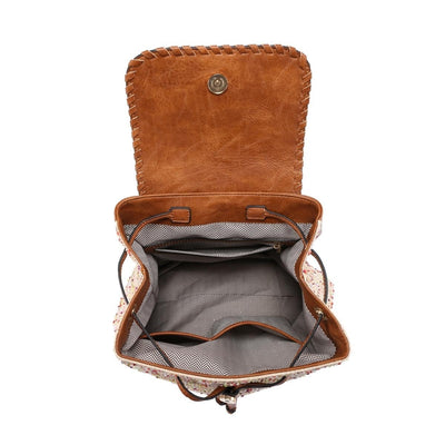 BP1919 2 Tone Straw-Textured Backpack w/ Whipstitch Design