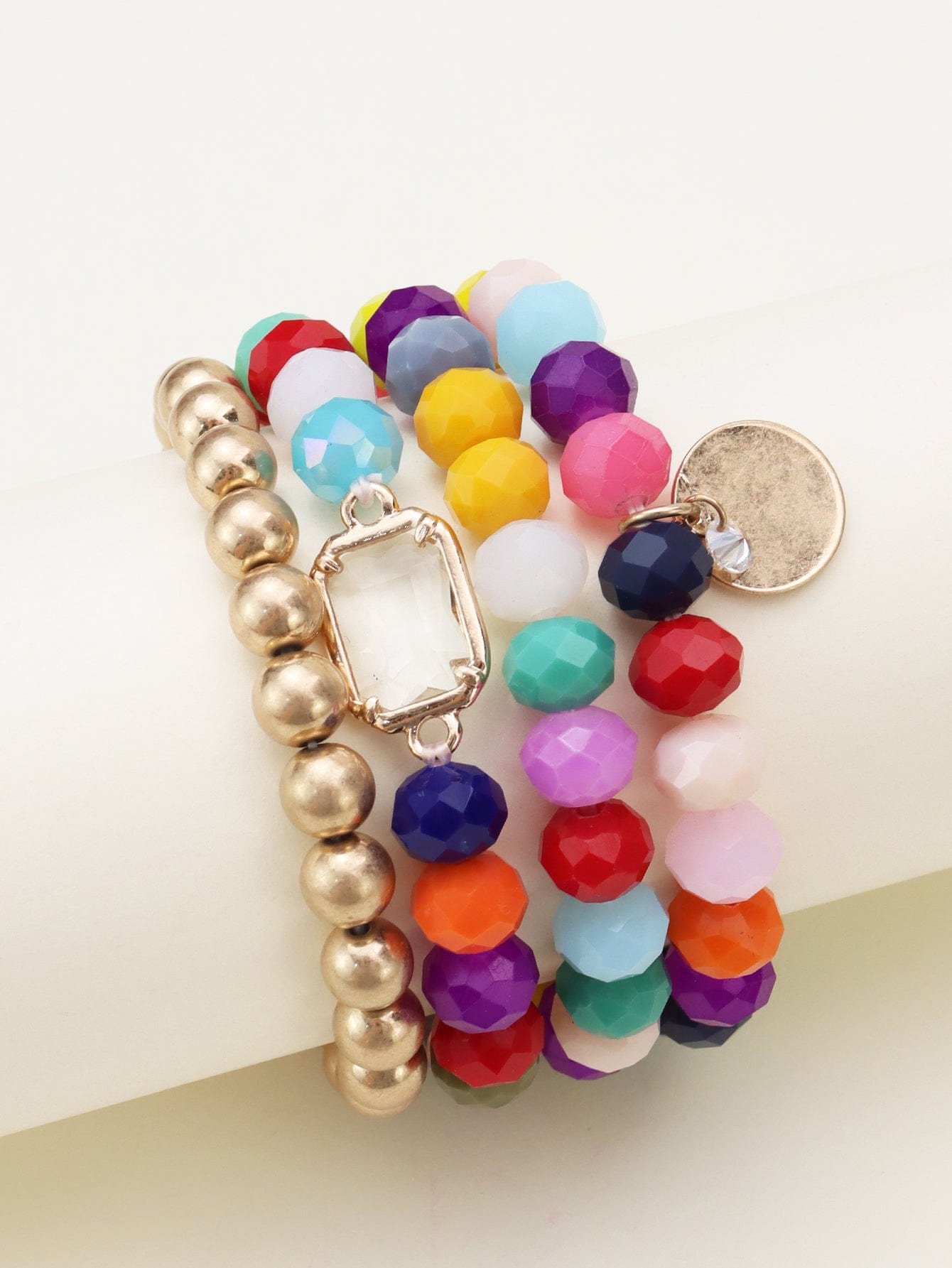 CB2143 Multi Crystal Coin Charm Bracelet Set - MiMi Wholesale