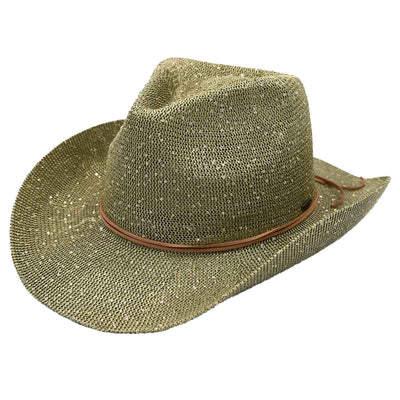 CBC03 C.C Brand Sequin Detail Cowboy Hat With Suede Trim - Honeytote