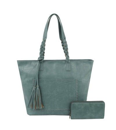 CMS019-1W 2-in-1 Braided Handle with Tassel Tote Bag - Honeytote