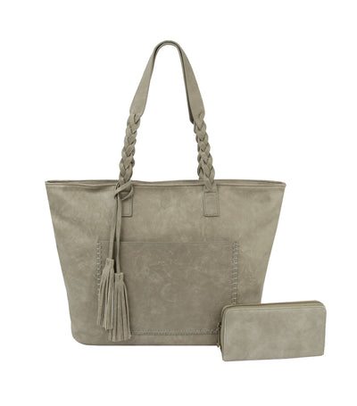 CMS019-1W 2-in-1 Braided Handle with Tassel Tote Bag - Honeytote