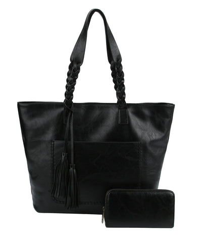 CMS019-1W 2-in-1 Braided Handle with Tassel Tote Bag - Honeytote