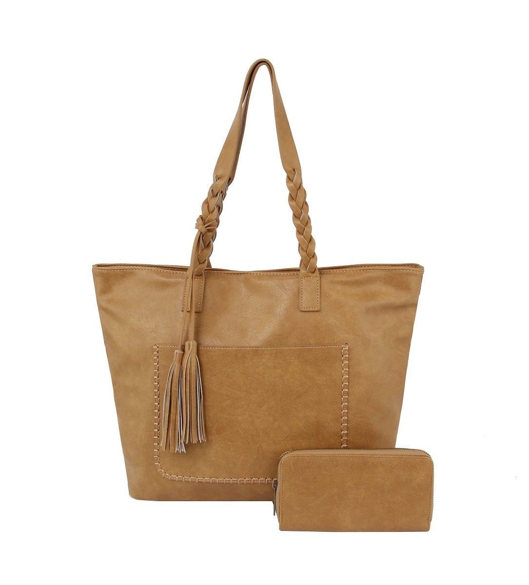 CMS019-1W 2-in-1 Braided Handle with Tassel Tote Bag - Honeytote