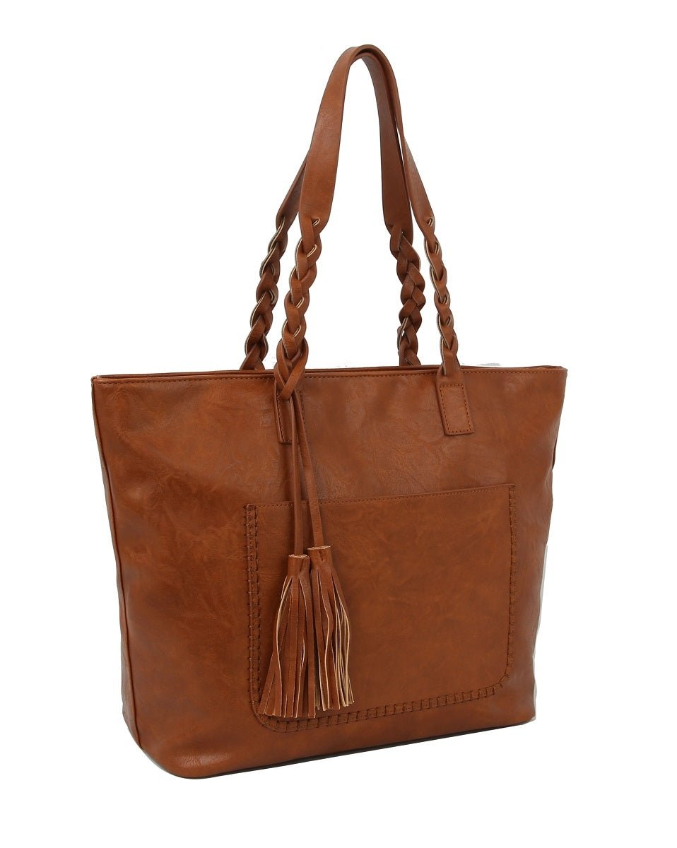 CMS019-1W 2-in-1 Braided Handle with Tassel Tote Bag - Honeytote