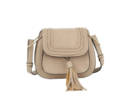 CTEA0004 Fashion Flap Over Tassel Saddle Crossbody Bag - Honeytote