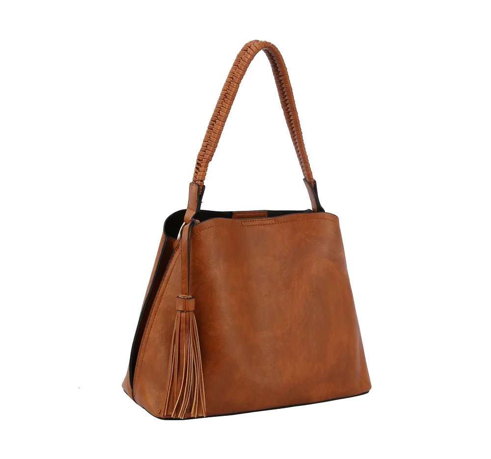 D0691 Designer Inspired shoulder Bag With Tassel - Honeytote