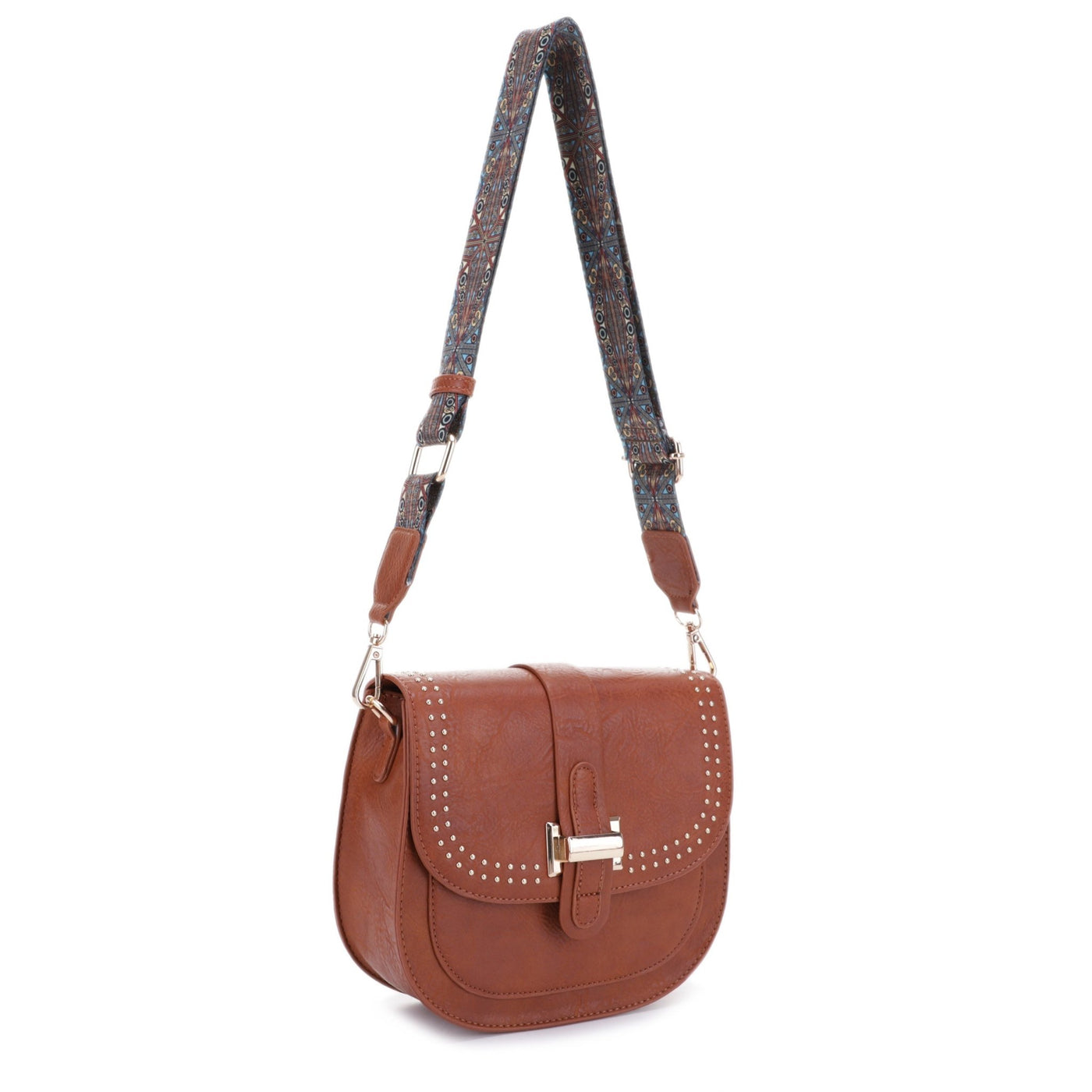 DJ60119 Portia Crossbody With Stud Details and Printed Guitar Strap - Honeytote